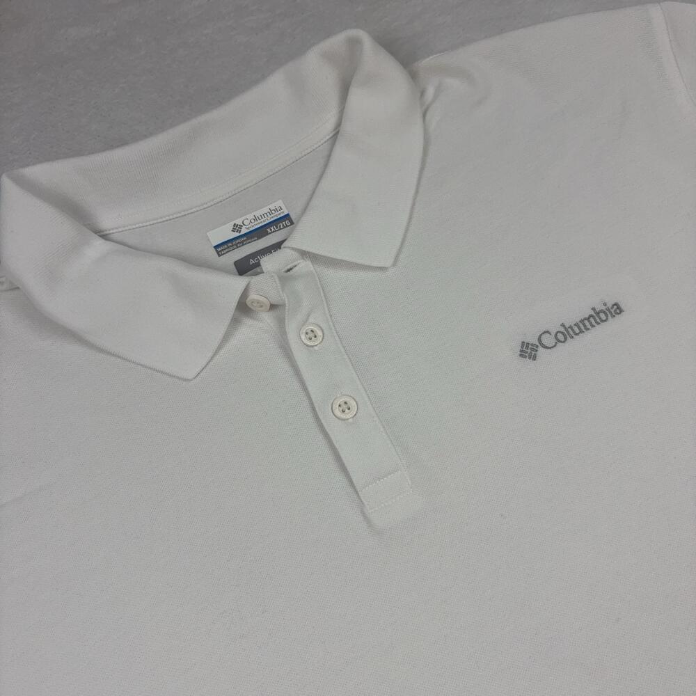 Columbia Short Sleeve Polo Shirt Mens 2XL White Active Fit Solid Blend